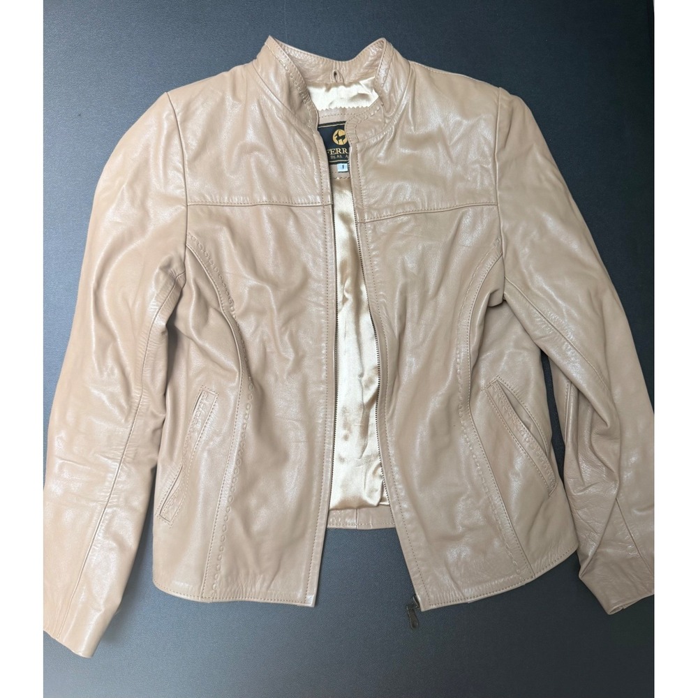 Ferras Buenos Aires Argentina Leather Moto Jacket Tan Beige Womens Size 1